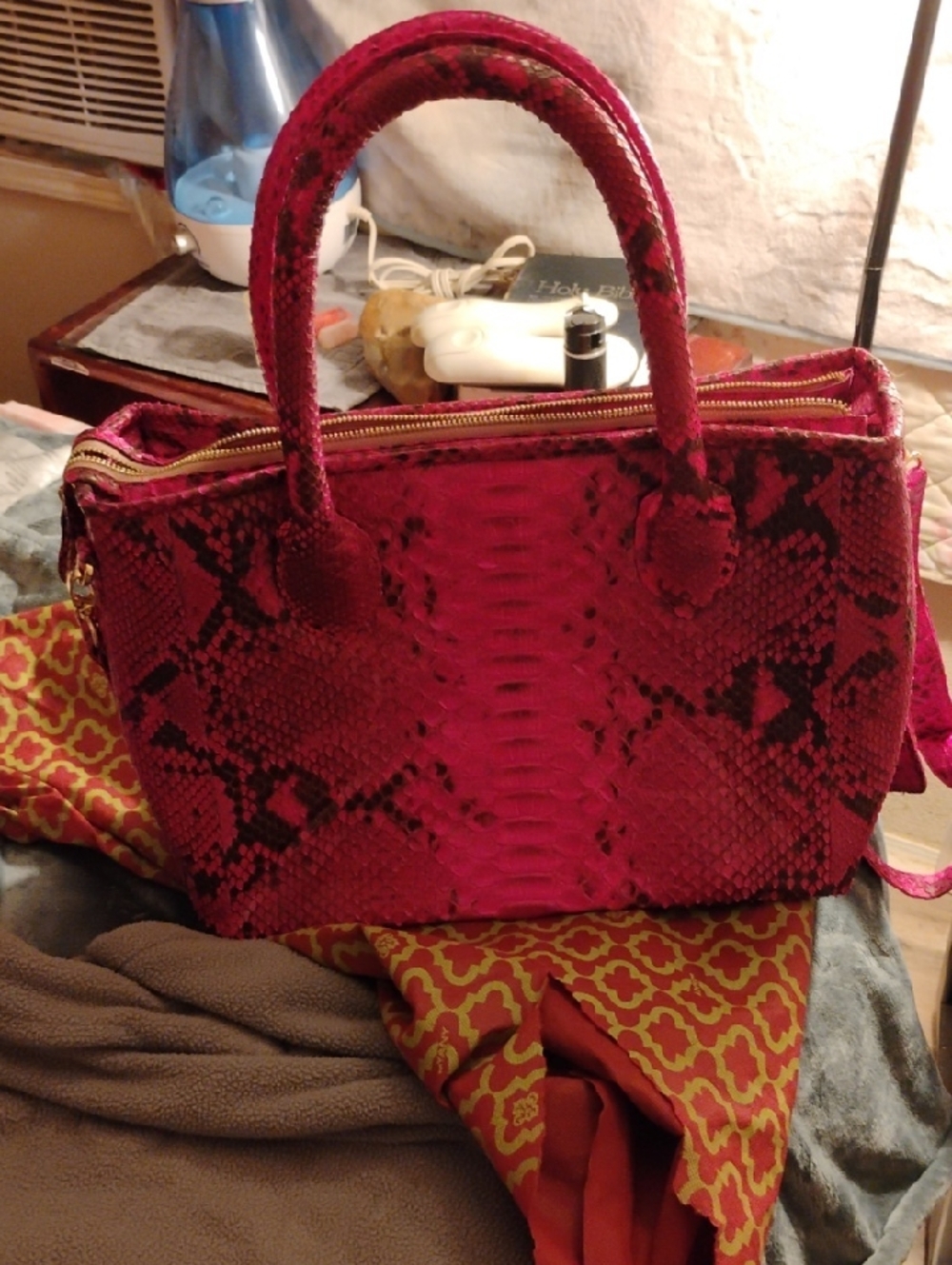 Bold Pink Snake-Print Satchel with Dual Handles